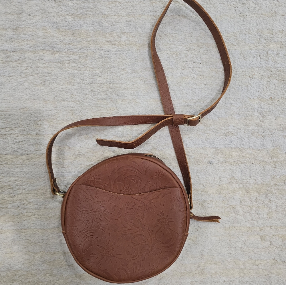 Chic Brown Embossed Leather Crossbody Bag Portland Leather
